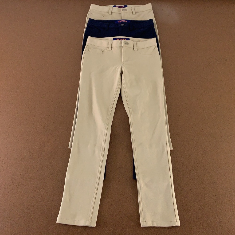 French Toast Girls 10 Khaki Navy Stretch Knit Uniform Skinny Pants 3 Pack New